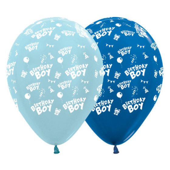 Latex Balloon 30cm Birthday Boy Satin Pearl Blue & Metallic Blue6pk Sempertex
