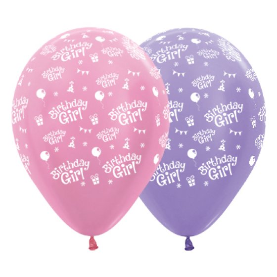 Sempertexx Birthday Girl Satin Pearl Pink & Lilac Latex Balloons 30cm 6pk