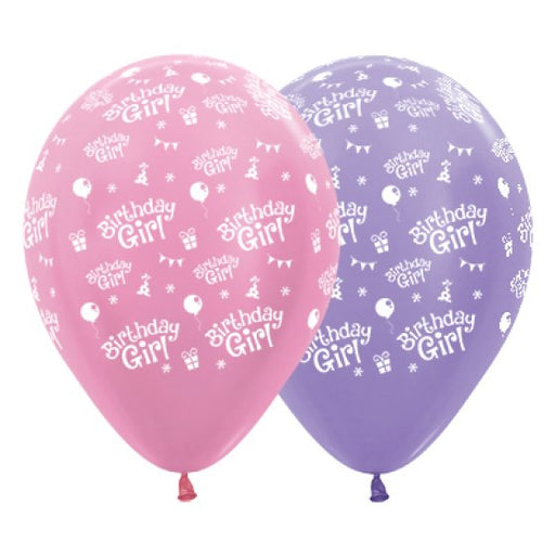 Sempertexx Birthday Girl Satin Pearl Pink & Lilac Latex Balloons 30cm 6pk