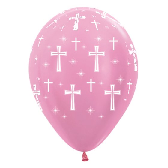 Sempertex 30cm Holy Cross Satin Pearl Pink Latex Balloons 6PK