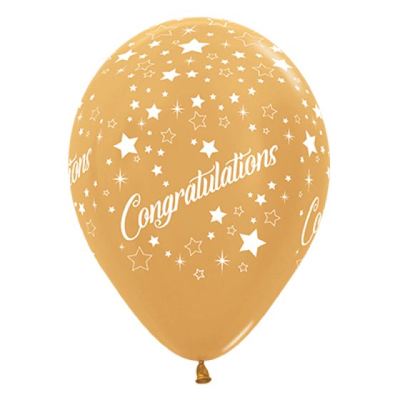 Sempertex Congratulations Stars Metallic Gold Latex Balloons 30cm 6pk