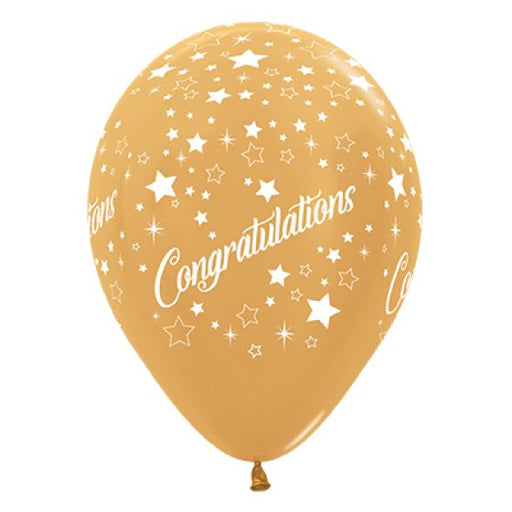 Sempertex Congratulations Stars Metallic Gold Latex Balloons 30cm 6pk
