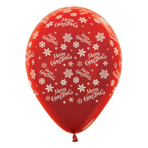 Sempertex Merry Christmas Snowflakes Metallic Red Latex Bolloons 30cm 25pk