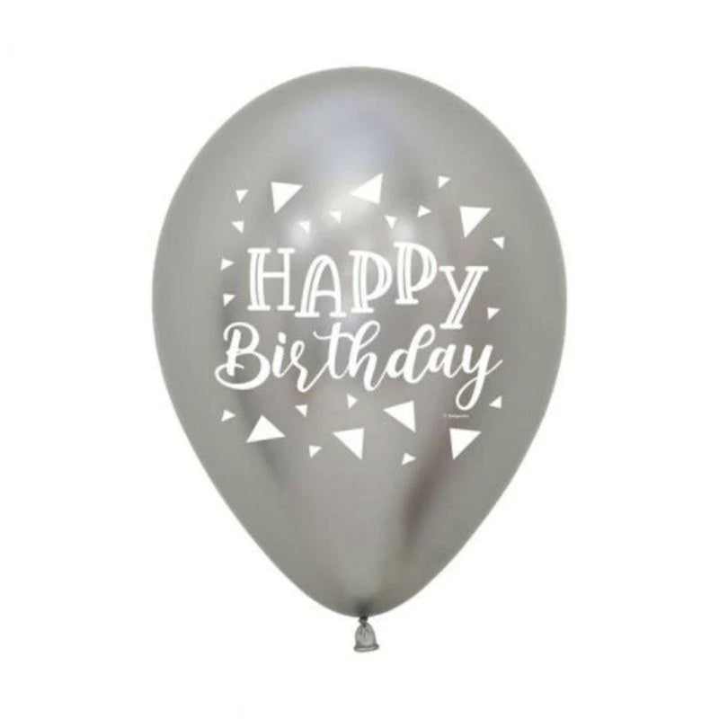 Happy Birthday Triangles Metallic Reflex Silver balloons