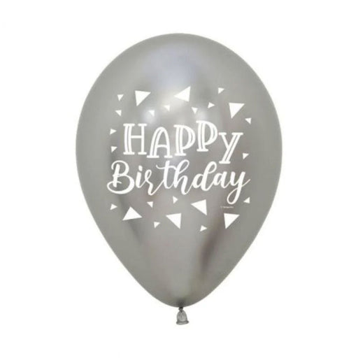 Happy Birthday Triangles Metallic Reflex Silver balloons