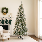 Frosted Colonial Christmas tree, 9ft (274cm) tall, with snow-dusted branches and a classic, elegant appearance, perfect for a cozy winter theme.