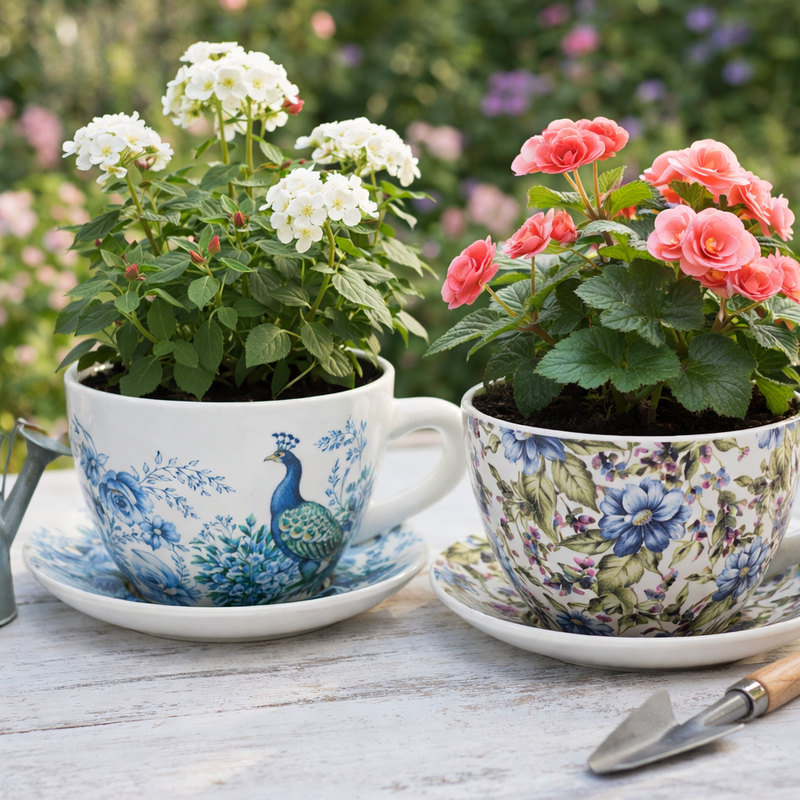 teacup and saucer planter Vintage Style Ceramic Teacup Planter 19cm — Ronis