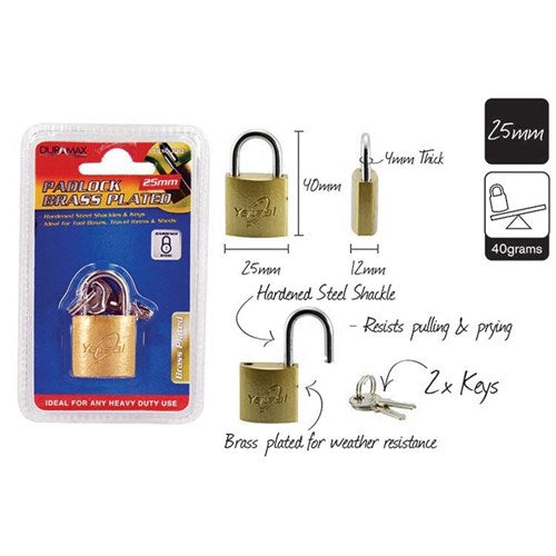 Small brass plated padlock 25mm