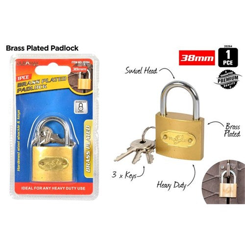 Brass plated 38mm general purpose padlock