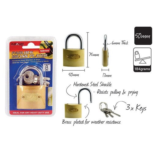 Brass plated padlock 50mm