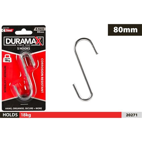 6 pack medium metal S hooks 80mm