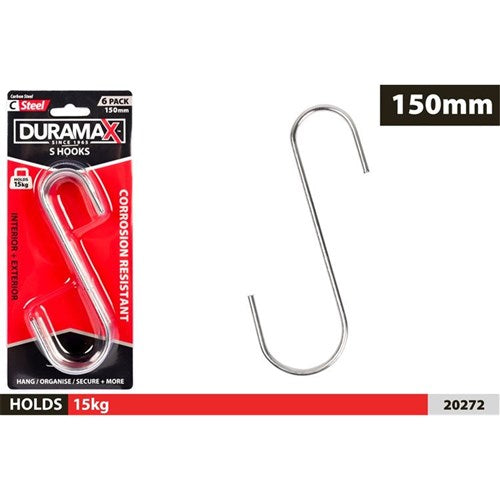 6 pack large metal S hooks 150mm