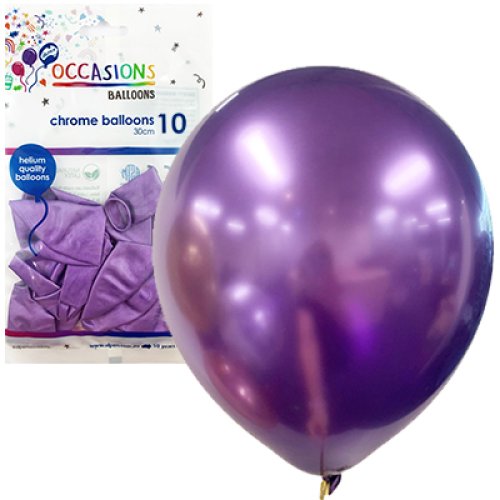 Purple chrome latex balloons 30cm pack of 10