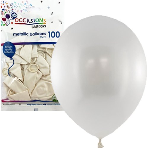 12 inch metallic white latex balloons 100 pack
