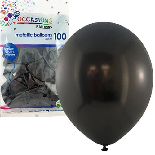 12 inch metallic black latex balloons 100 pack