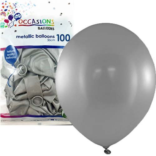 12 inch metallic silver latex balloons 100 pack
