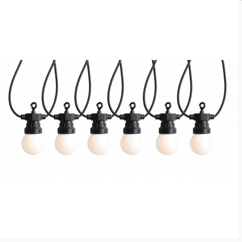 20 LED Globes Festoon Light Black Cable Opal 15m – outdoor festoon string lights with opal globes for garden, party, and event lighting