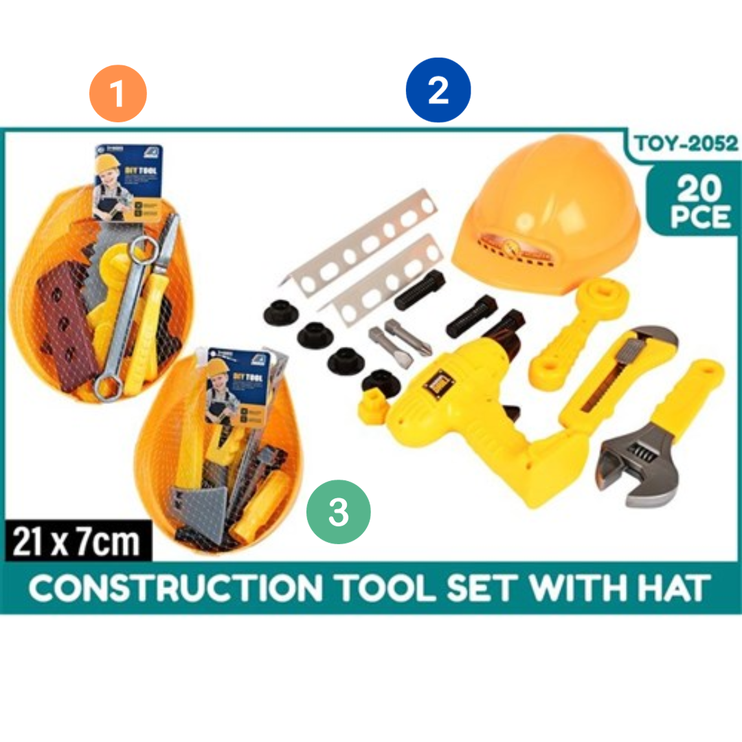 20Pce Construction Tool Set w/Hat Asstd