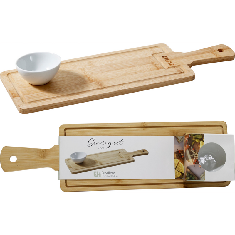 bamboo serving tray with small bowl