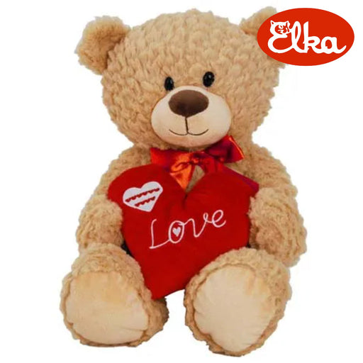 Brown fluffy teddy bear holding heart 30cm