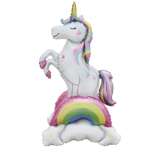 Standing rainbow unicorn foil balloon