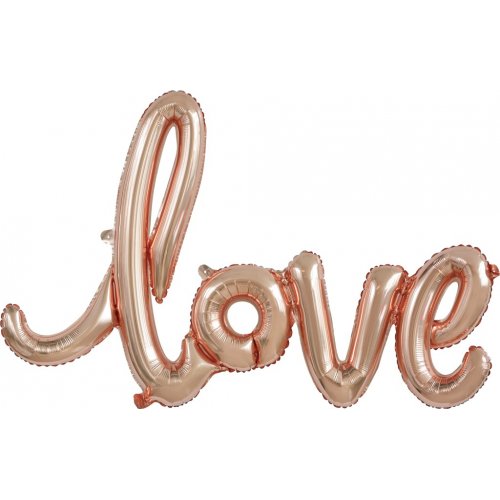 Love Script Rose Gold With Straw & Ribbon Foil Balloon 121x63cm
