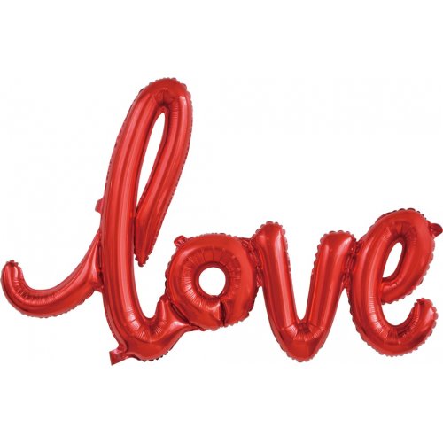 Love Script Red With Straw & Ribbon Foil Balloon 121x63cm
