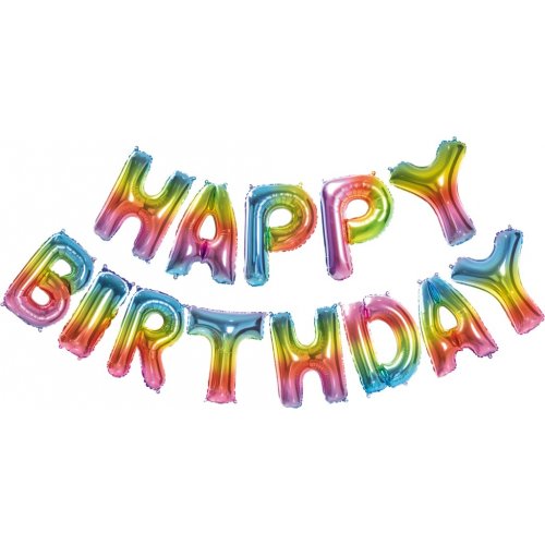 HBD Kit Rainbow With Straw & Ribbon Foil Balloon 35cm
