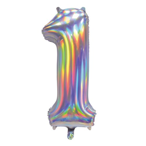 Number 1 iridescent silver foil balloon 86cm