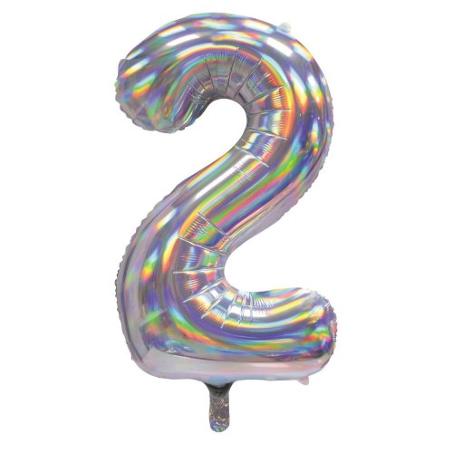 Number 2 iridescent silver foil balloon 86cm