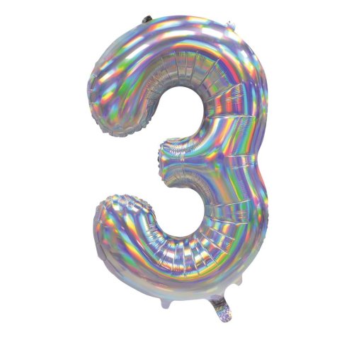 Number 3 iridescent silver foil balloon 86cm