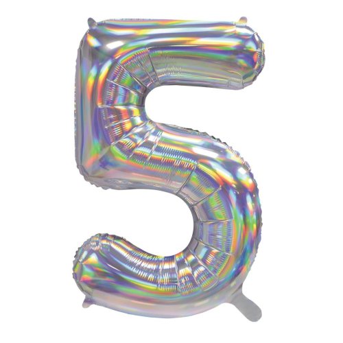 Number 5 iridescent silver foil balloon 86cm