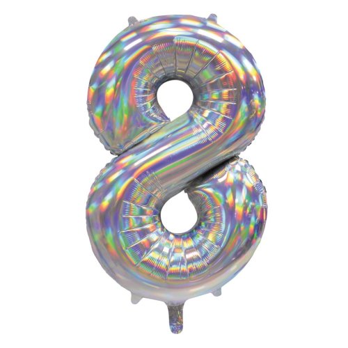 Number 8 iridescent silver foil balloon 86cm