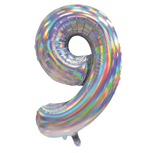 Number 9 iridescent silver foil balloon 86cm
