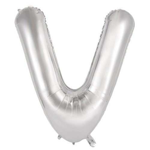 Silver letter V balloon