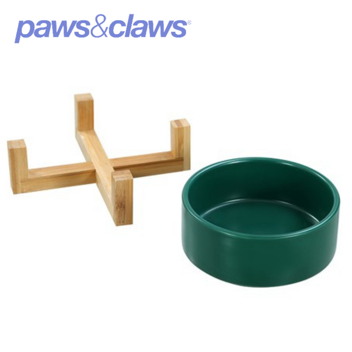 Ceramic Pet Bowl W/ Bamboo Stand 3 Asstd 13cm 380ml