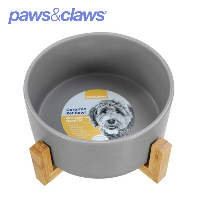 Ceramic Pet Bowl W/ Bamboo Stand 3 Asstd 19cm 1.8L
