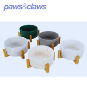 Ceramic Pet Bowl Marble W/ Bamboo Stand 1.8L 2 Asstd 19cm