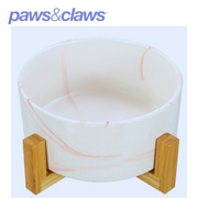 Ceramic Pet Bowl Marble W/ Bamboo Stand 1.8L 2 Asstd 19cm