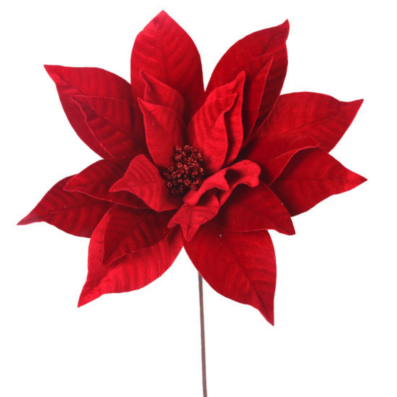 Ronis 22 Petals Red Velour Poinsettia 45cm with 50cm Stem