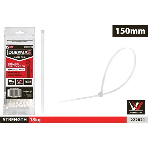 60 pack small white cable ties 150mm