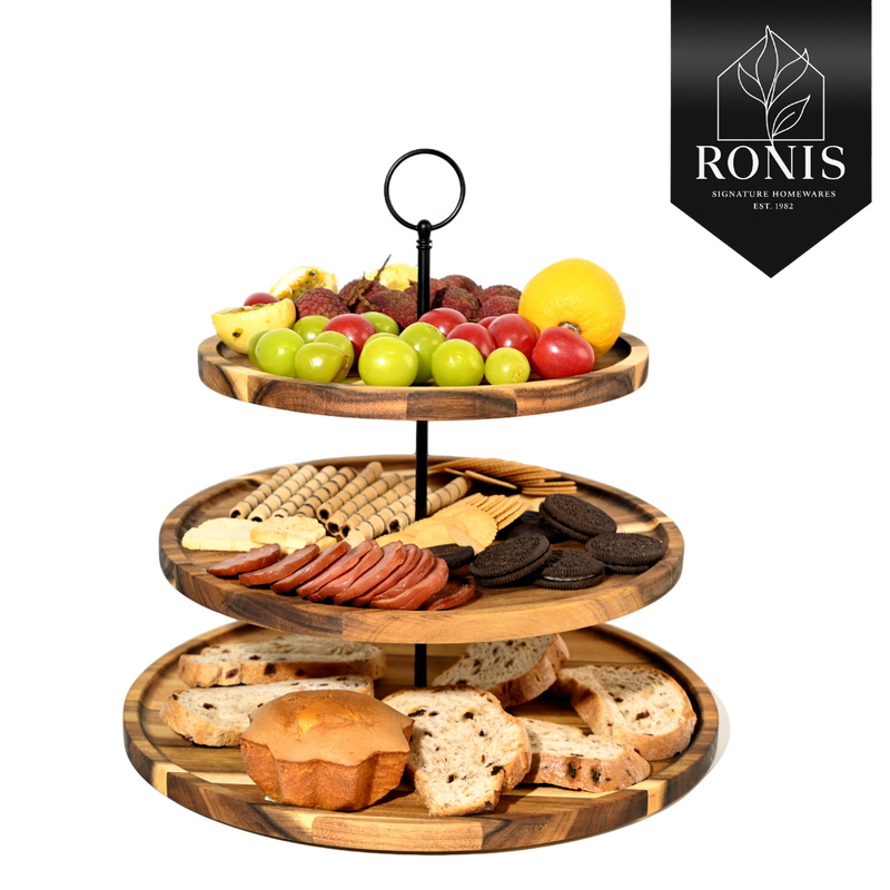 Acacia wood cake plate-3 tier S 25x25x1.5cm M 30x30x1.5cm L 35x35x1.5cm
