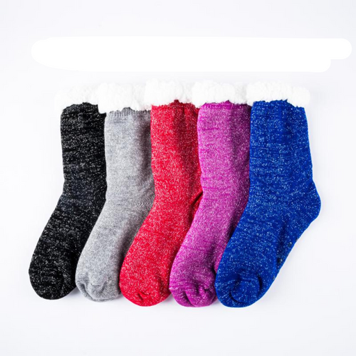 Socks Adults Heat Control Extra Thick Sherpa Lined Anti-Slip Crew Cut Leopard Print 6 Assorted Colours