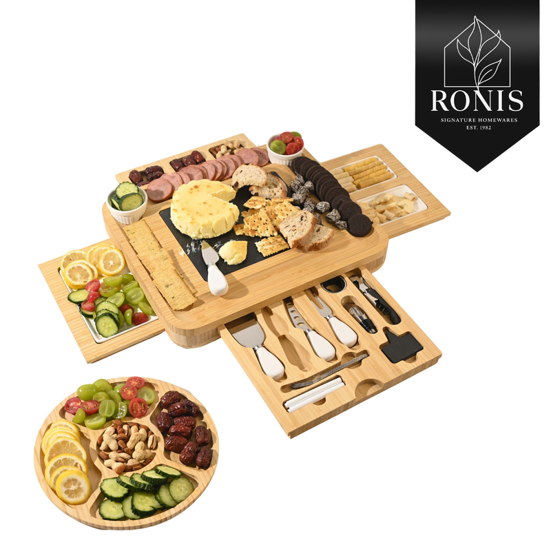 Bamboo cheese board set Board 40x34x5.5cm Tray 25x25x1.7cm