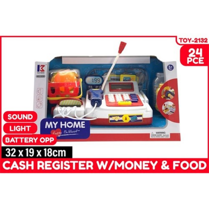 24Pc Cash Register with Money Food Batt Operated