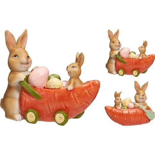 Polystone rabbit with carrot figurine assorted
