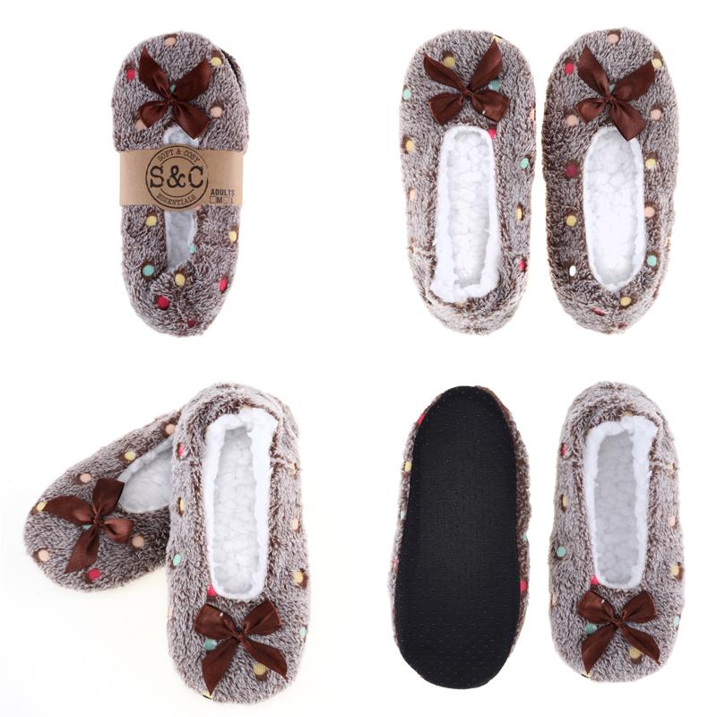 Slippers Womens Footlet Sherpa Lined Spots 6 Assorted Colours 2 Sizes: M,L