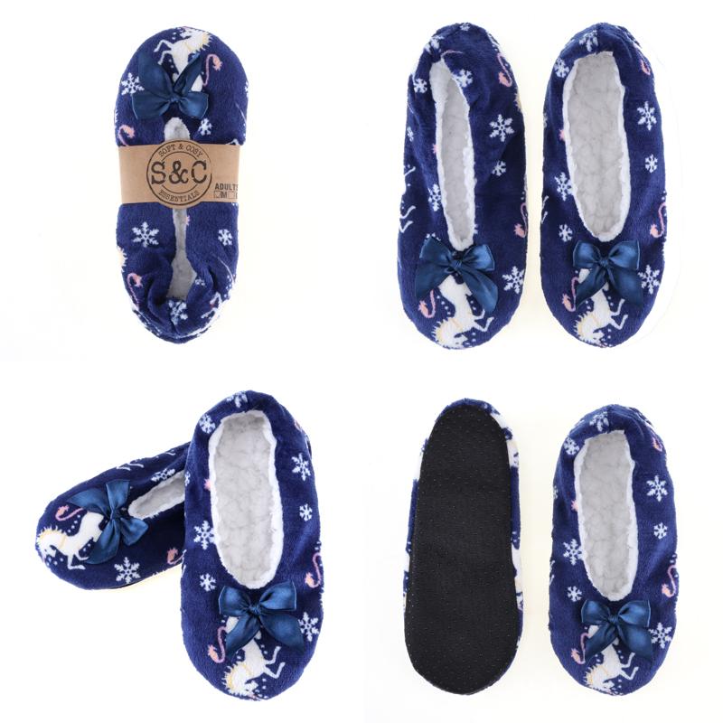 Slippers Womens Footlet Sherpa Lined Unicorn 6 Assorted Colours 2 Sizes: M,L