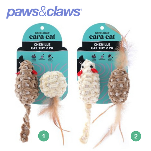 Cara Cat Chenille Cat Toy2 Asstd7x3x3cm 2pk