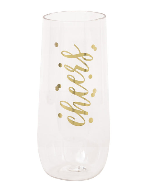Gold foil stamped stemless champagne glass 266ml